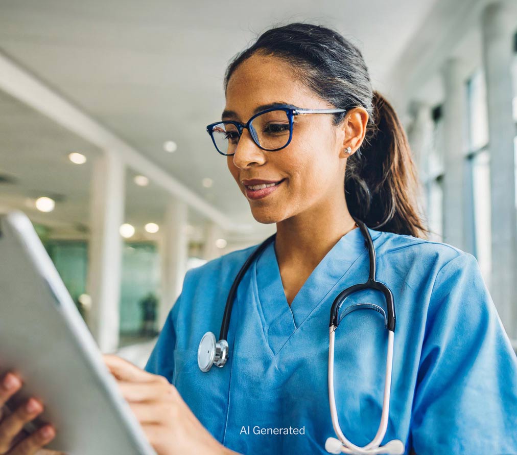 A healthcare worker using a tablet